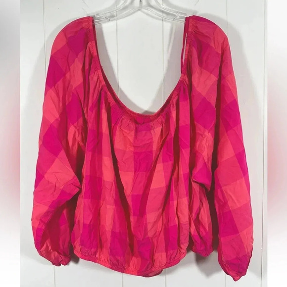 Lane Bryant Classic Crop Off-The-Shoulder Top Pink Buffalo Check Sz 26/28 - Picture 4 of 8